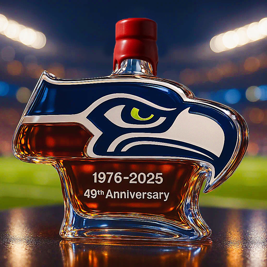 Seattle Seahawks 49th Anniversary Whiskey Bottle