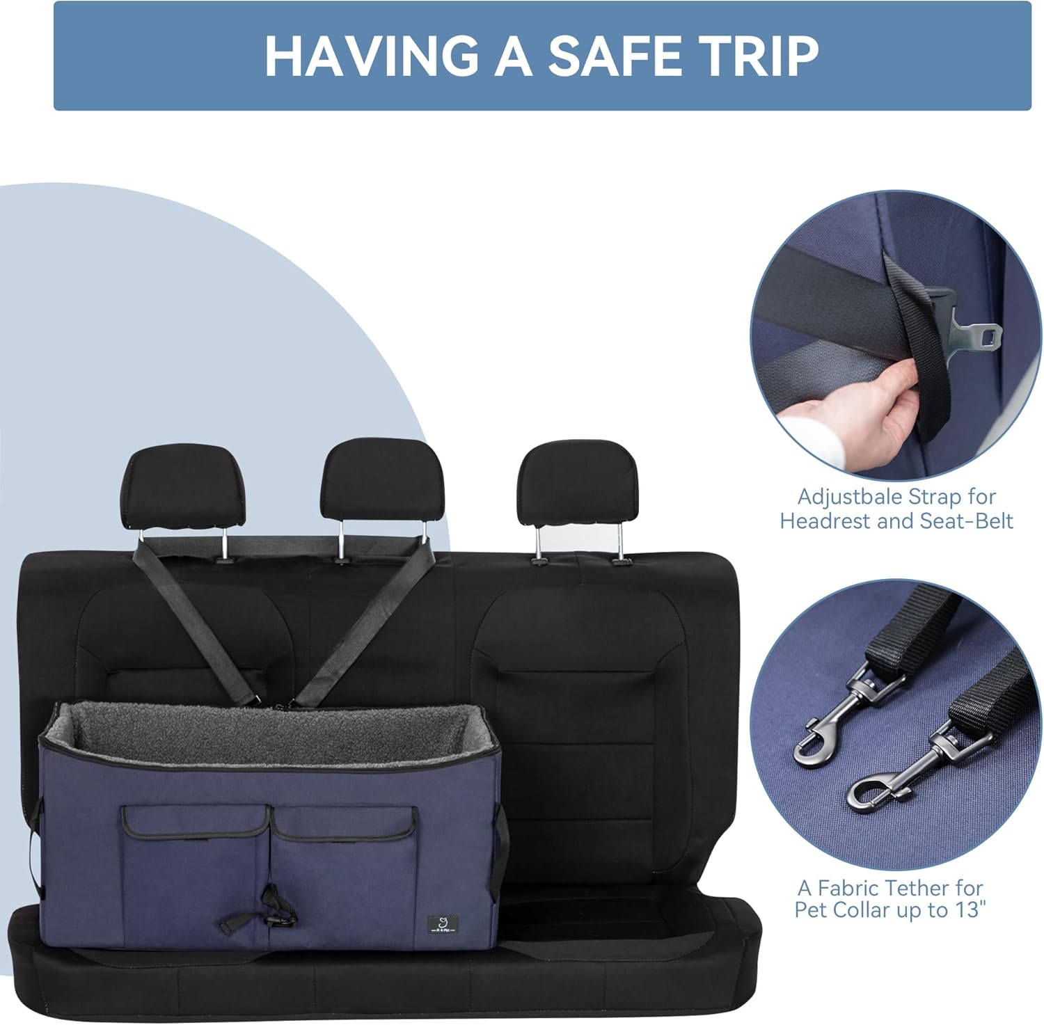 Dog Car Seat for Medium & Large Dogs – Washable Cover, Safety Leashes, Storage Pockets, Foldable & Portable, Fits Car Back Seat or SUV’s Trunk