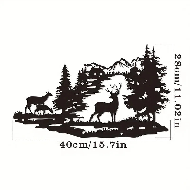 Modern Deer Forest Metal Wall Art - Minimalist Wrought Iron Wall Decor for Home & Office