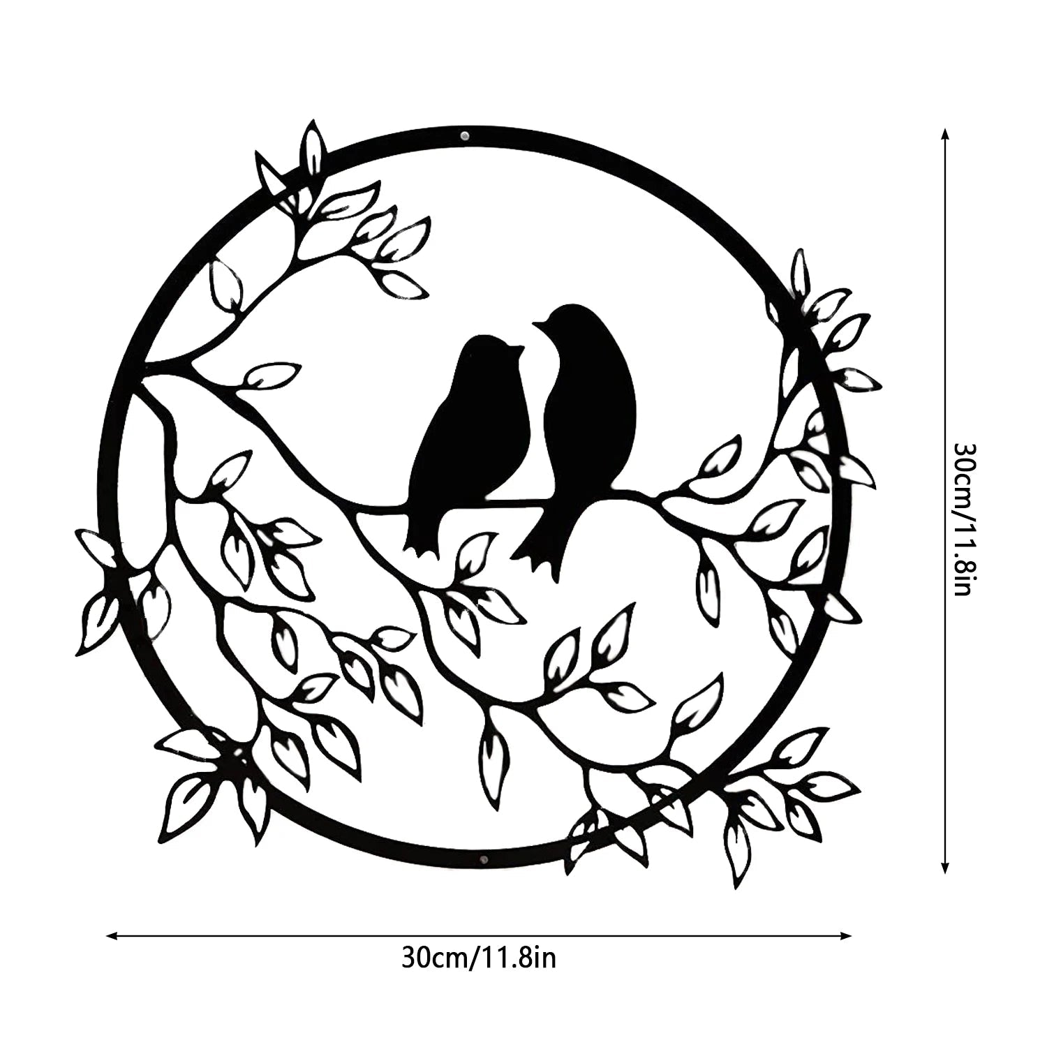 Black Metal Wall Art - Birds on Branch Silhouette Hanging Decor for Living Room, Office, and Garden
