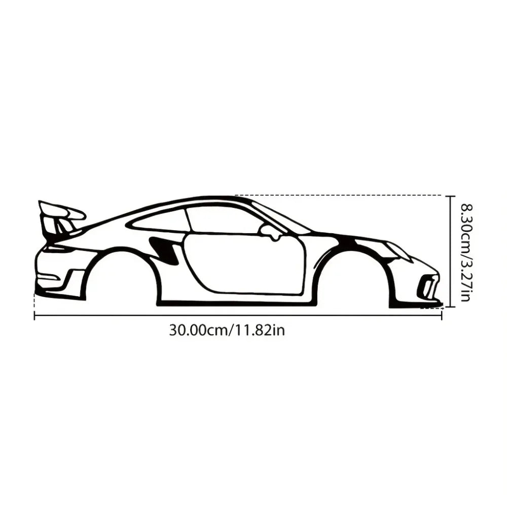 Sports Car Metal Wall Art - 911GT3 Iron Silhouette Wire Hanging for Modern Home & Office Decor