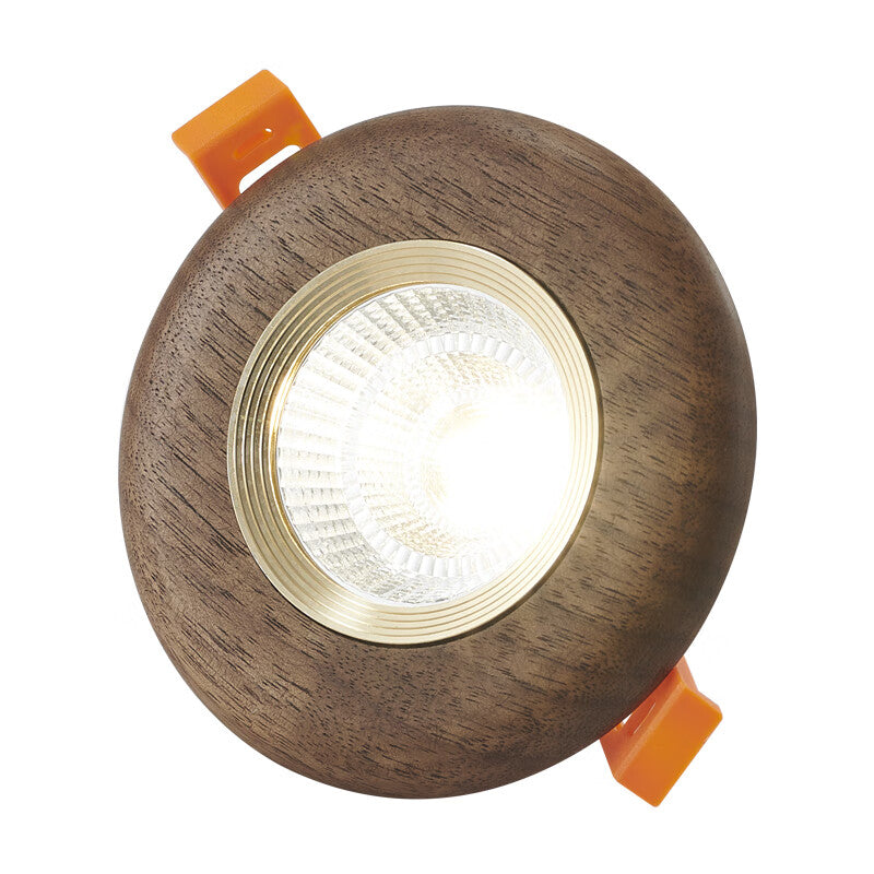 Highendlights Recessed LED Downlight - Walnut Wood Finish, Gold Trim