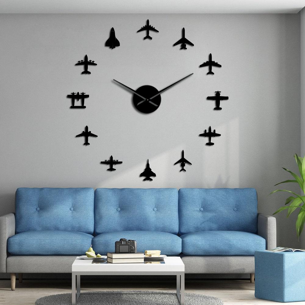 Flying Plane Fighter Jet Airplane Large Frameless DIY Wall Clock