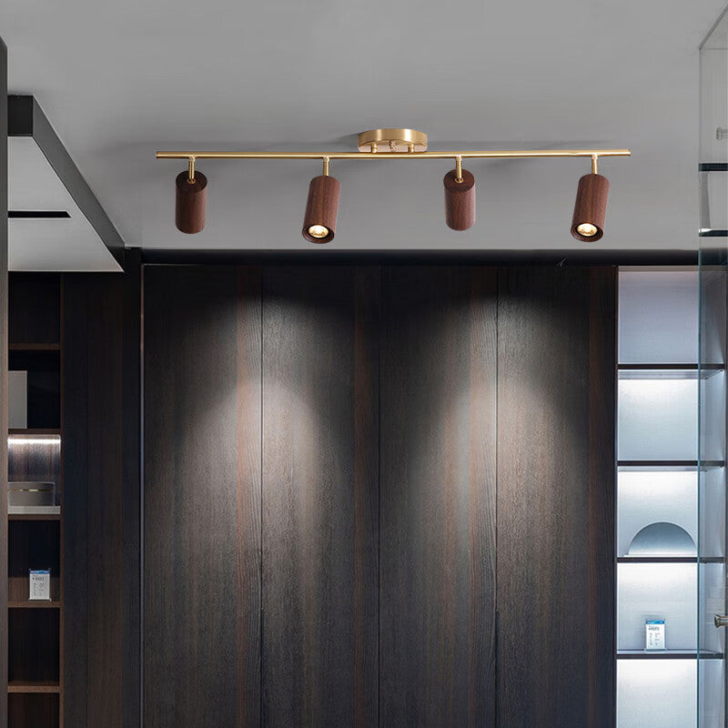 Highendlights Nordic Wood Track Light - 4-Head Walnut & Brass