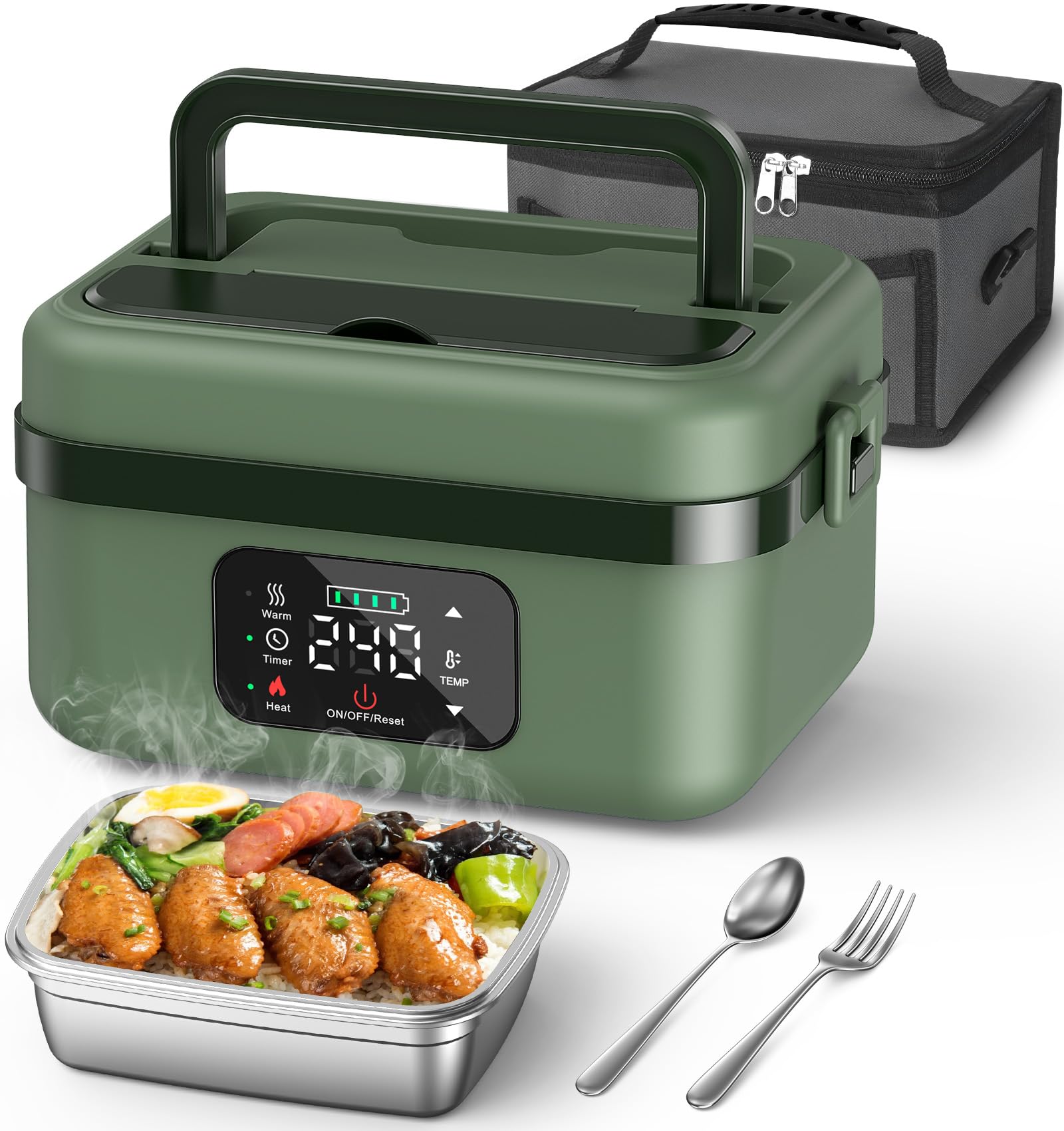 Wireless Rechargeable Heated Lunch Box with Timer and 1L Stainless Container
