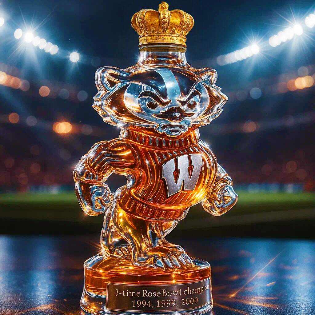 Wisconsin Badgers 3-time Rose Bowl Champion Whiskey Bottle