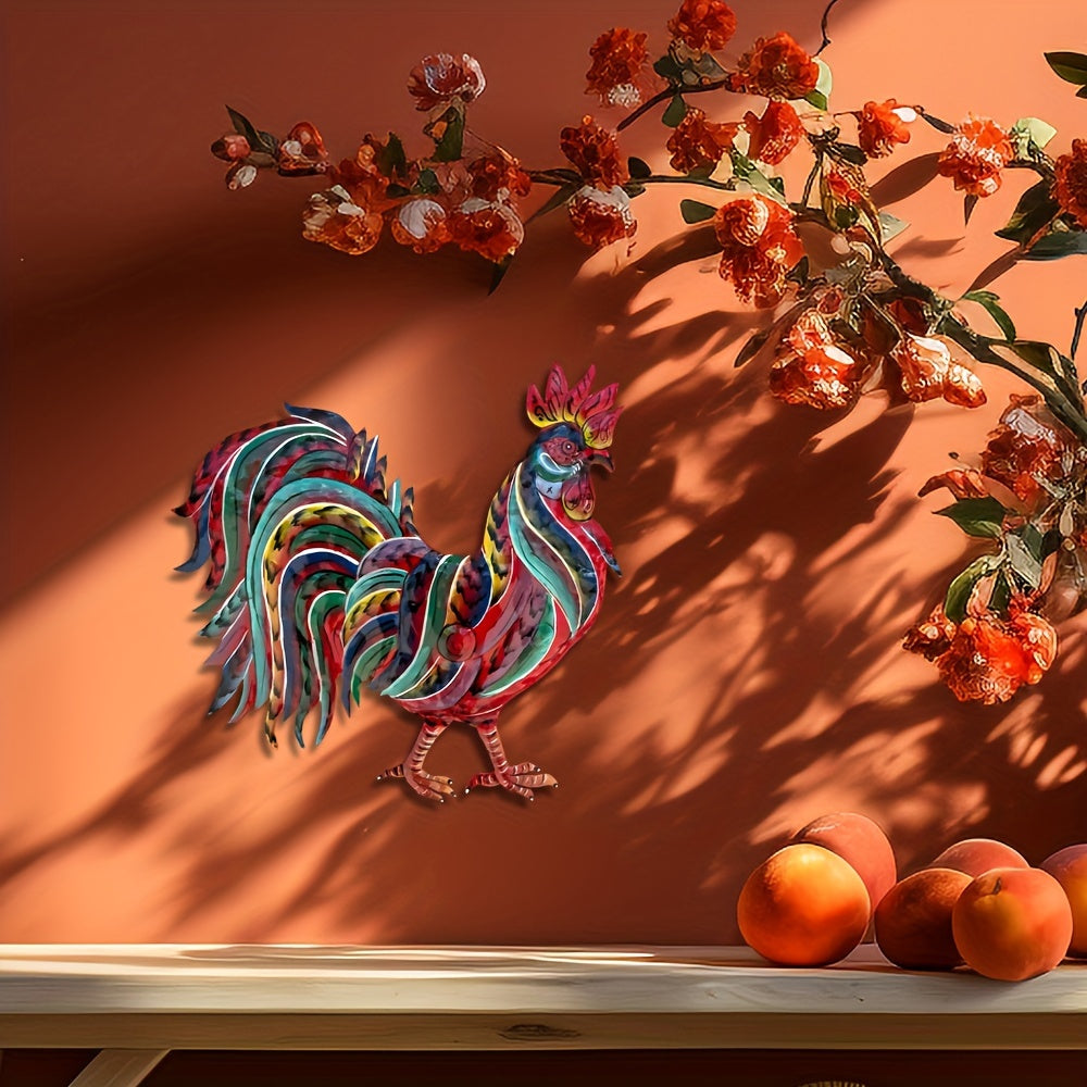 Handcrafted Colorful Metal Rooster Wall Art