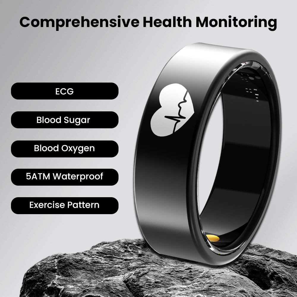 Smart Health Ring with Blood Glucose, ECG/EKG & Blood Pressure Tracking + AI Analysis