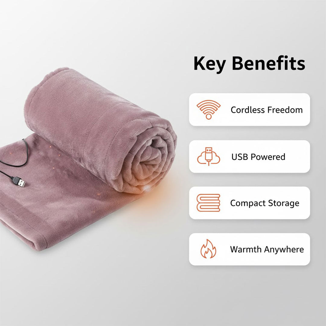 Electric Blanket - Cordless Design - USB Heated