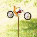 Metal Cat on Motorcycle With Spinning Wheels Wind Spinner