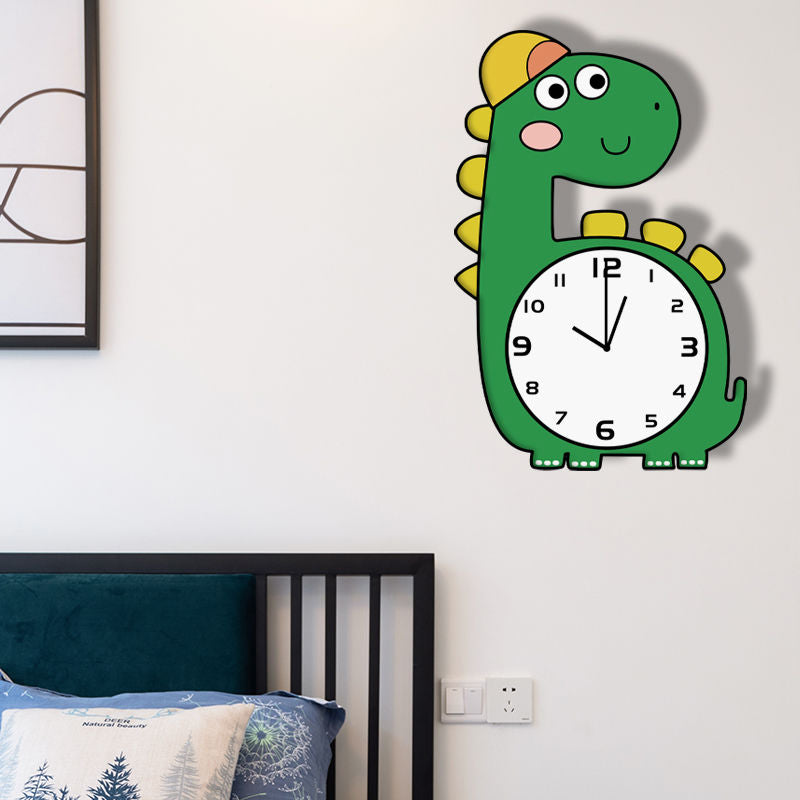 Cartoon Long Neck Dinosaur Brachiosaurus Silent Movement Wall Clock For Children Bedroom