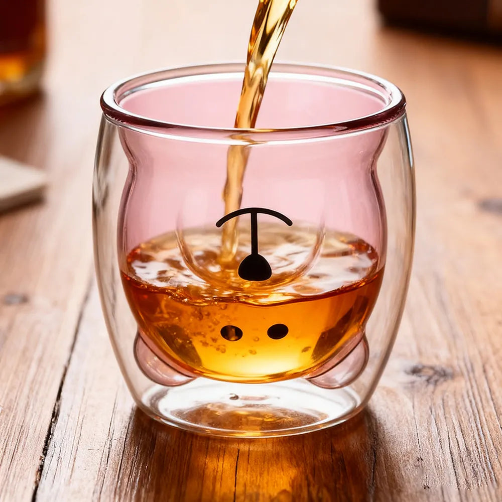 Cute Bear Tea Cup Double Wall Glass