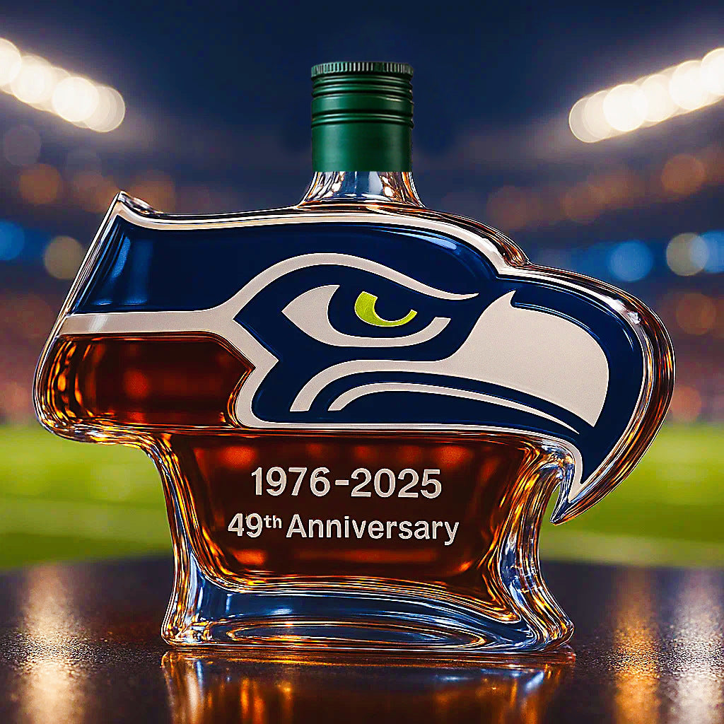 Seattle Seahawks 49th Anniversary Whiskey Bottle