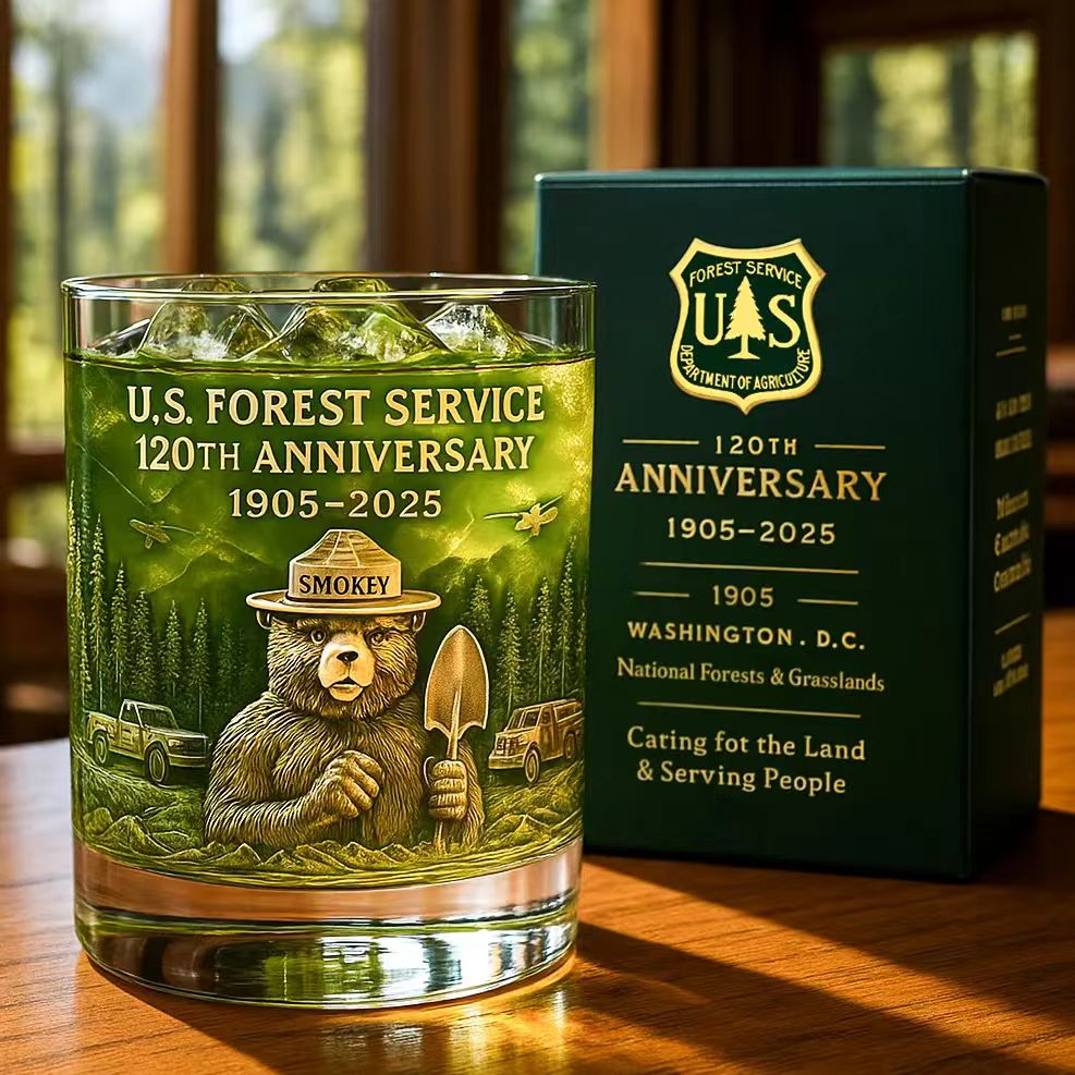 Smokey Bear US Forest Service 120th Anniversary 1905-2025 Whiskey Glass