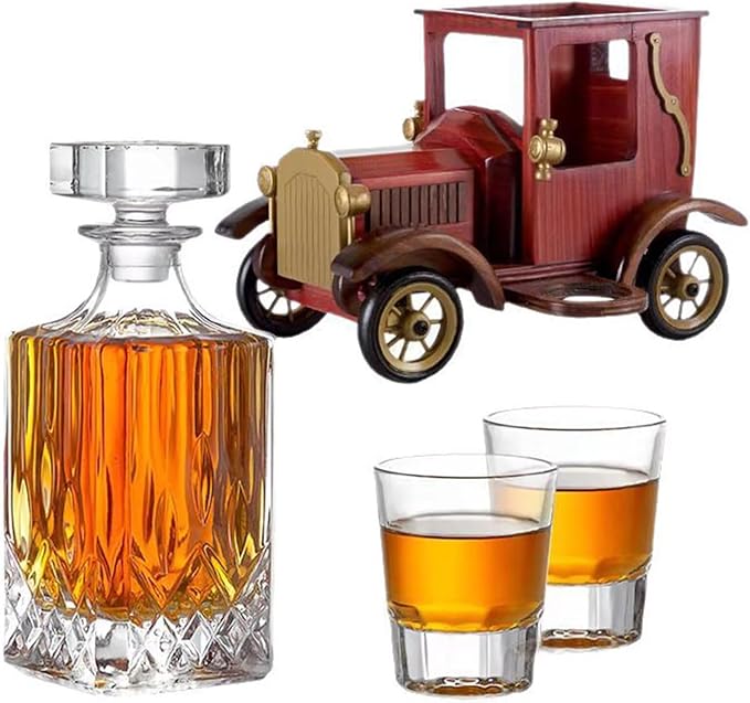 Whiskey Decanter Set Car 23 Oz Glass Wine Bottle With 2 X 90ml Glasses Handcrafted