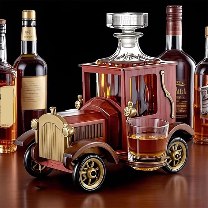 Whiskey Decanter Set Car 23 Oz Glass Wine Bottle With 2 X 90ml Glasses Handcrafted