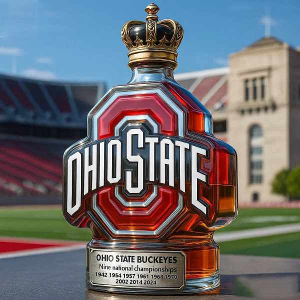 Ohio State Buckeyes Nine National Championships Custom Whiskey Bottle