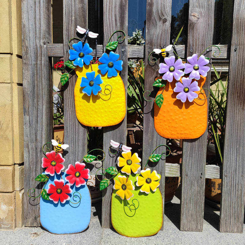 Hand-painted Iron Vase Wall Hanging