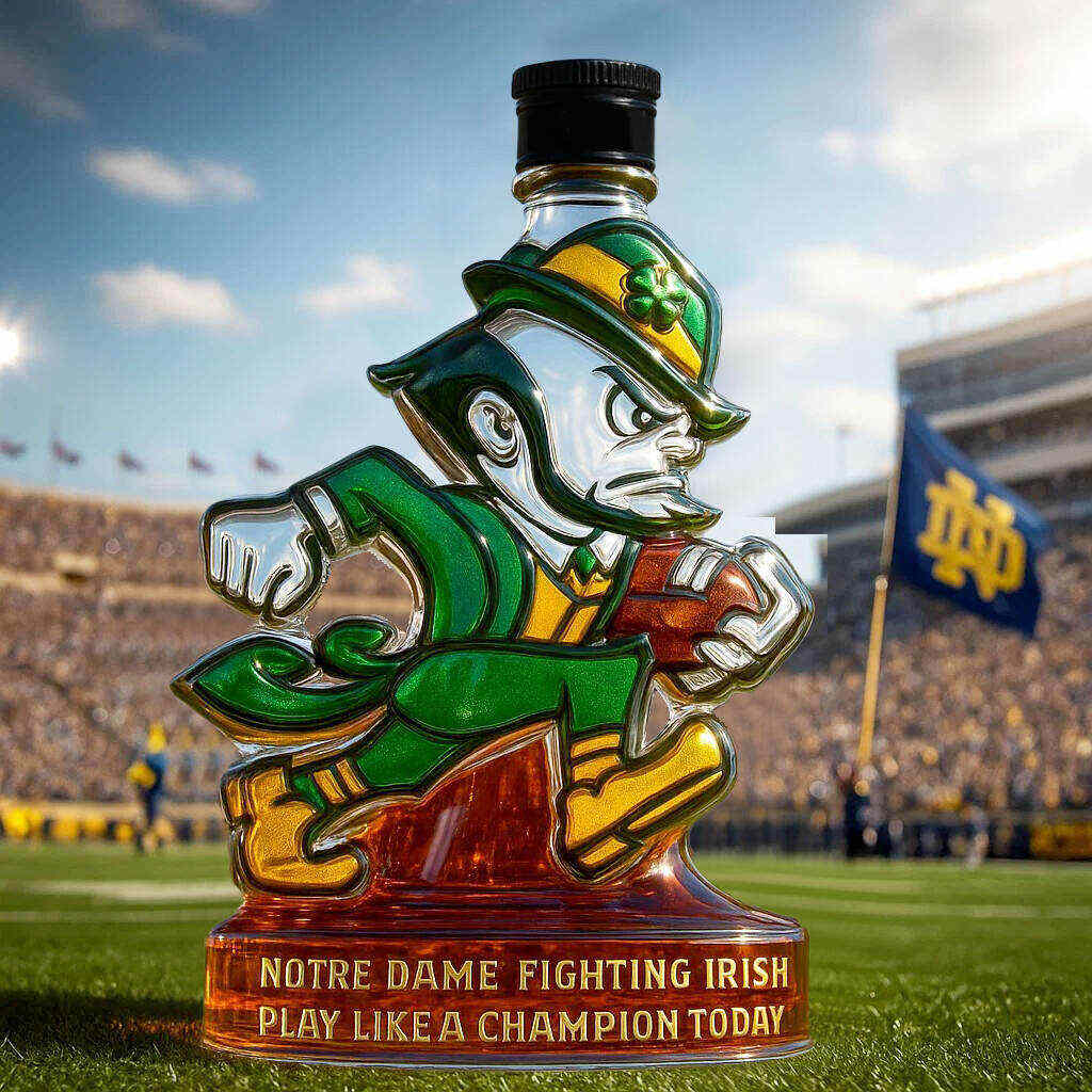 Notre Dame Latest logo The Fighting Irish Whiskey Bottle