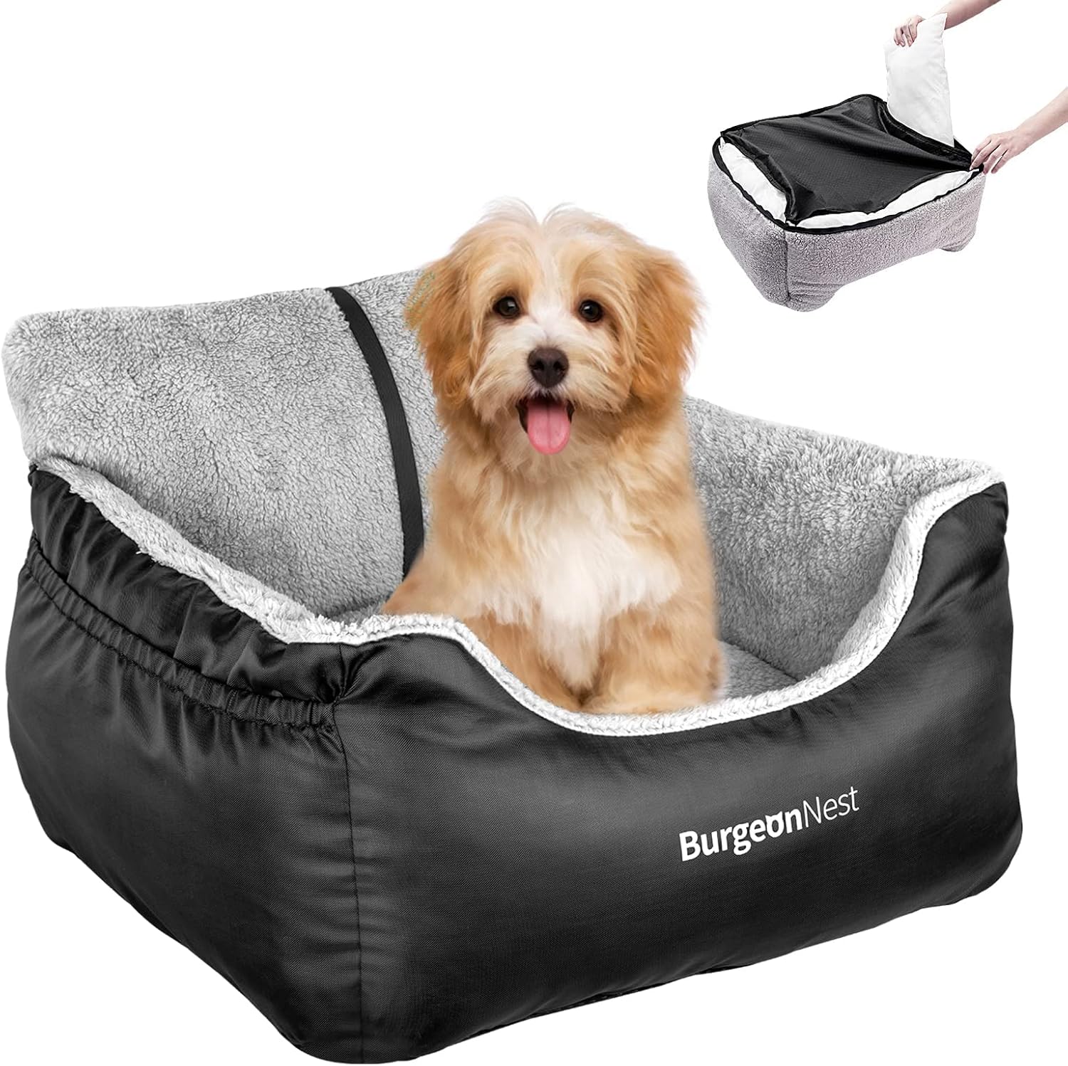 Dog Car Seat for Small Dogs Under 25 lbs – Fully Detachable & Washable, Soft Booster Seat with Storage Pockets, Clip-On Leash, Portable Carrier Bed, Fits Most Car Seats and Types