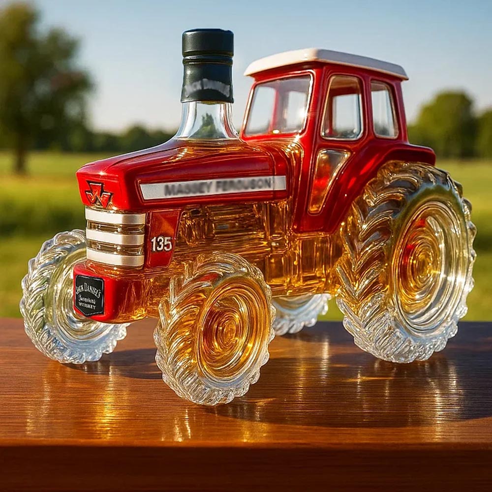 Tractor Shaped Glass Whiskey Bottle