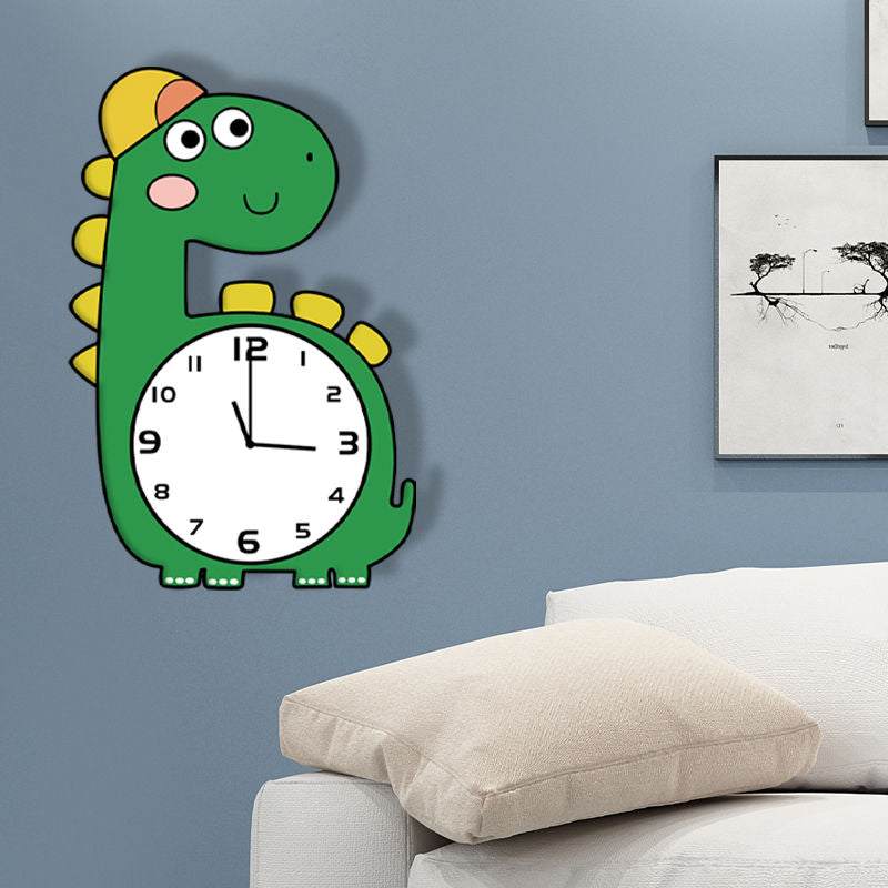 Cartoon Long Neck Dinosaur Brachiosaurus Silent Movement Wall Clock For Children Bedroom