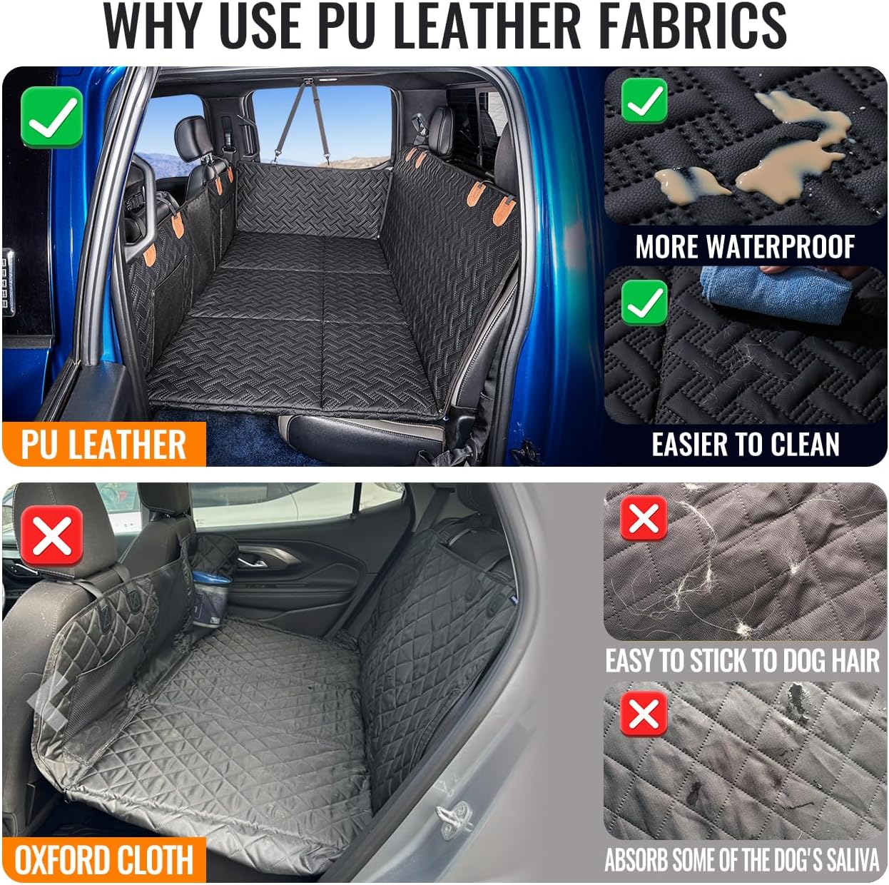 Dog Back Seat Extender for Truck, Hard Bottom Dog Seat Cover & Hammock - Fits F150, RAM 1500, Silverado