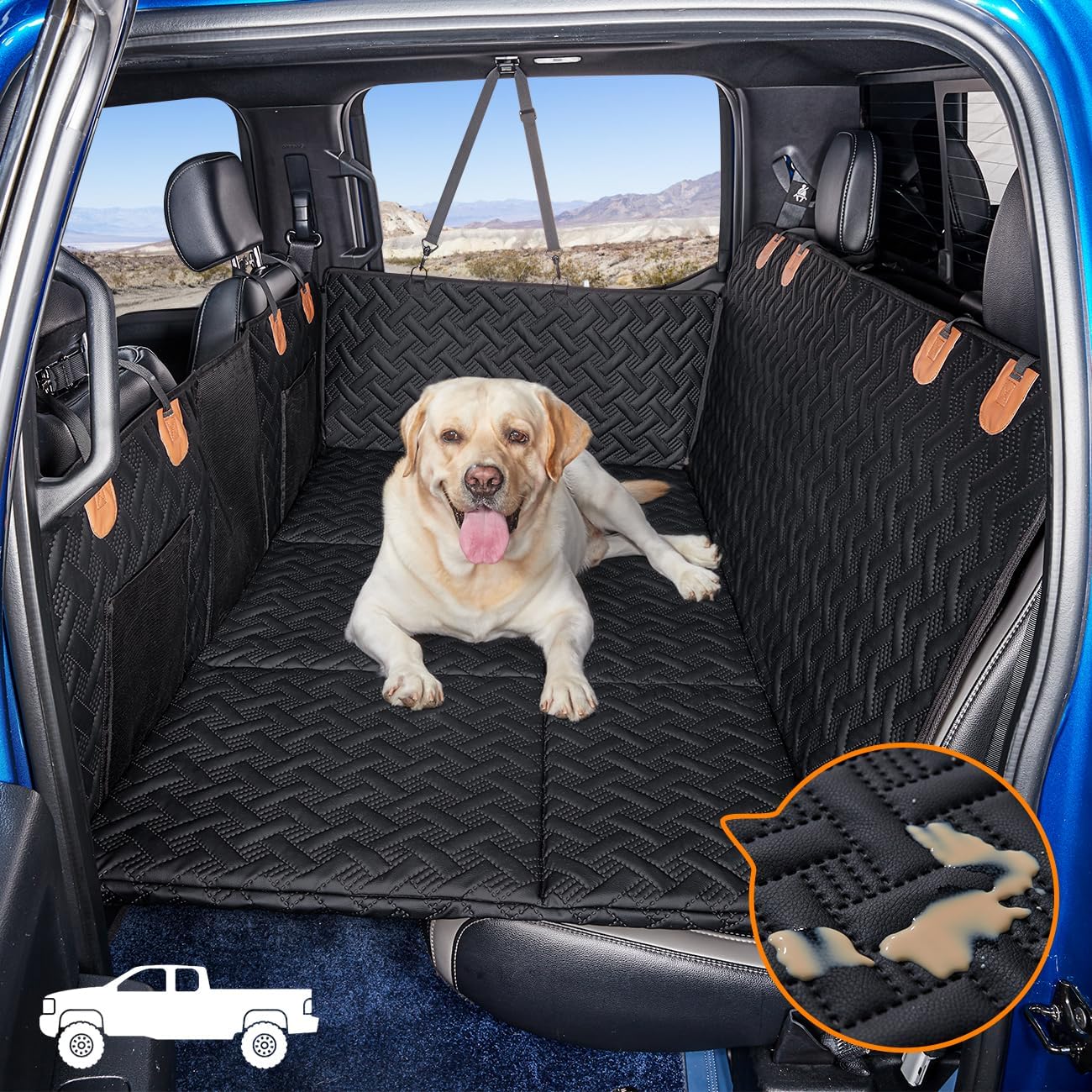 Dog Back Seat Extender for Truck, Hard Bottom Dog Seat Cover & Hammock - Fits F150, RAM 1500, Silverado