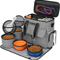 Dog Travel Bag, Weekend Pet Travel Set for Dog and Cat, Airline Approved Tote Organizer with Multi-Function Pockets, 2 Food Storage Containers, 2 Collapsible Bowls, 1 Feeding Mat (Grey)