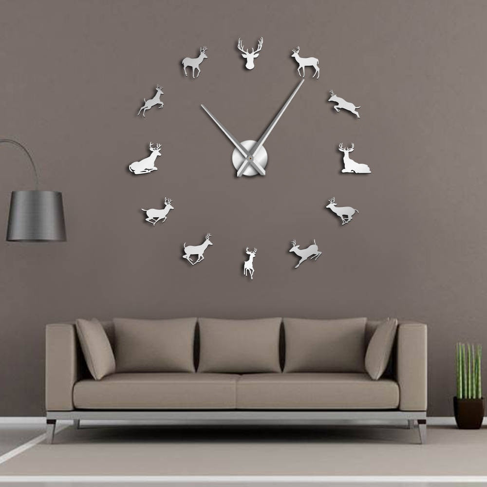Antler Deer Head Deer Hunter Large Frameless DIY Wall Clock