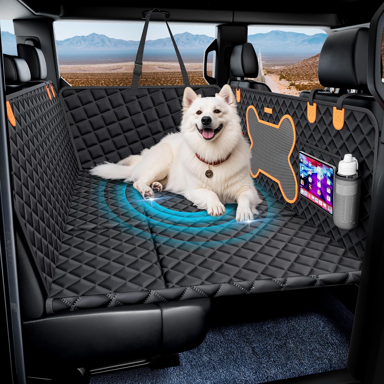 Dog Seat Cover for Trucks, Hard Bottom Dog Hammock Back Seat Extender for Dogs for F150, RAM1500, Silverado - Waterproof Truck Seat Protector for Dogs Back Seat (Black)