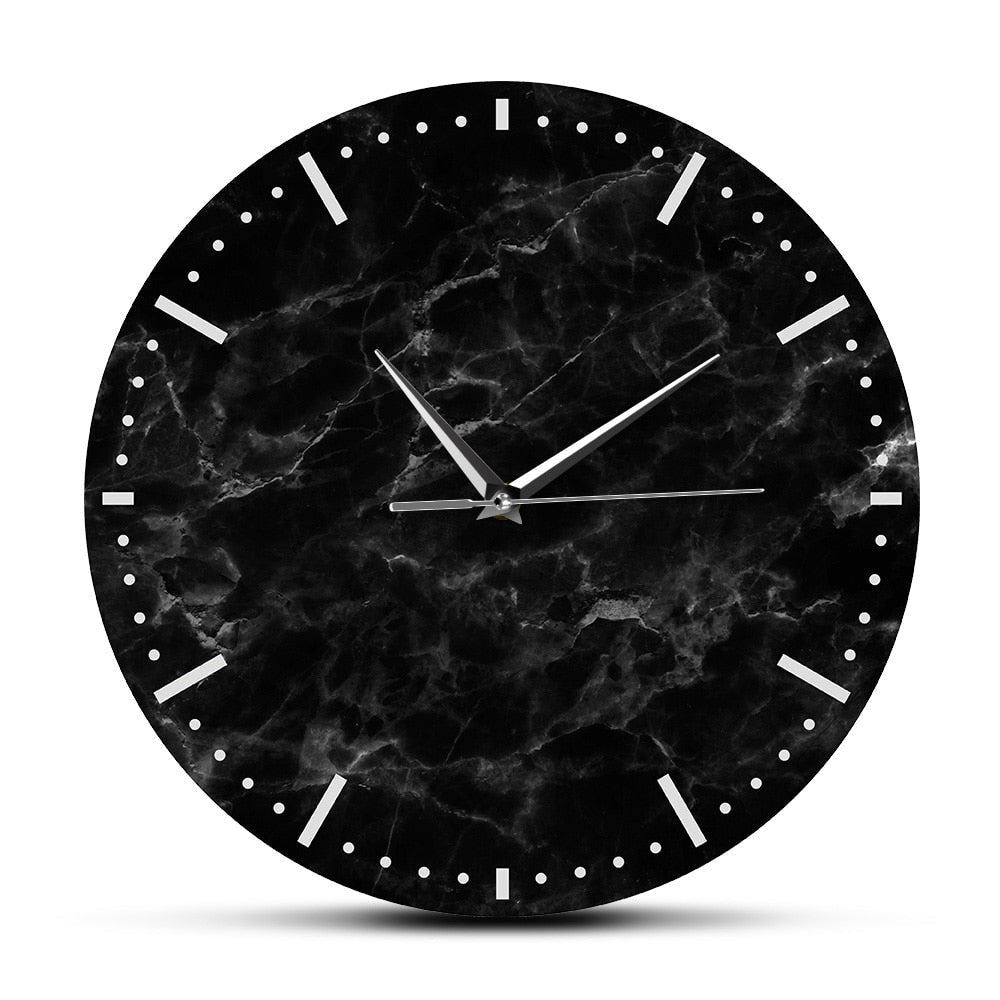 Modern Minimalist Black Marble Print Silent Wall Clock