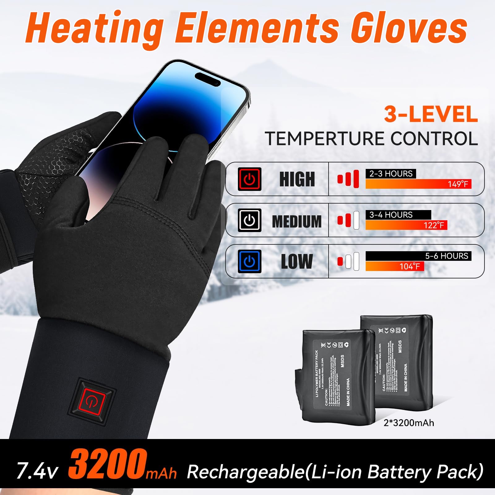 Rechargeable Heated Gloves for Winter Outdoor Activities