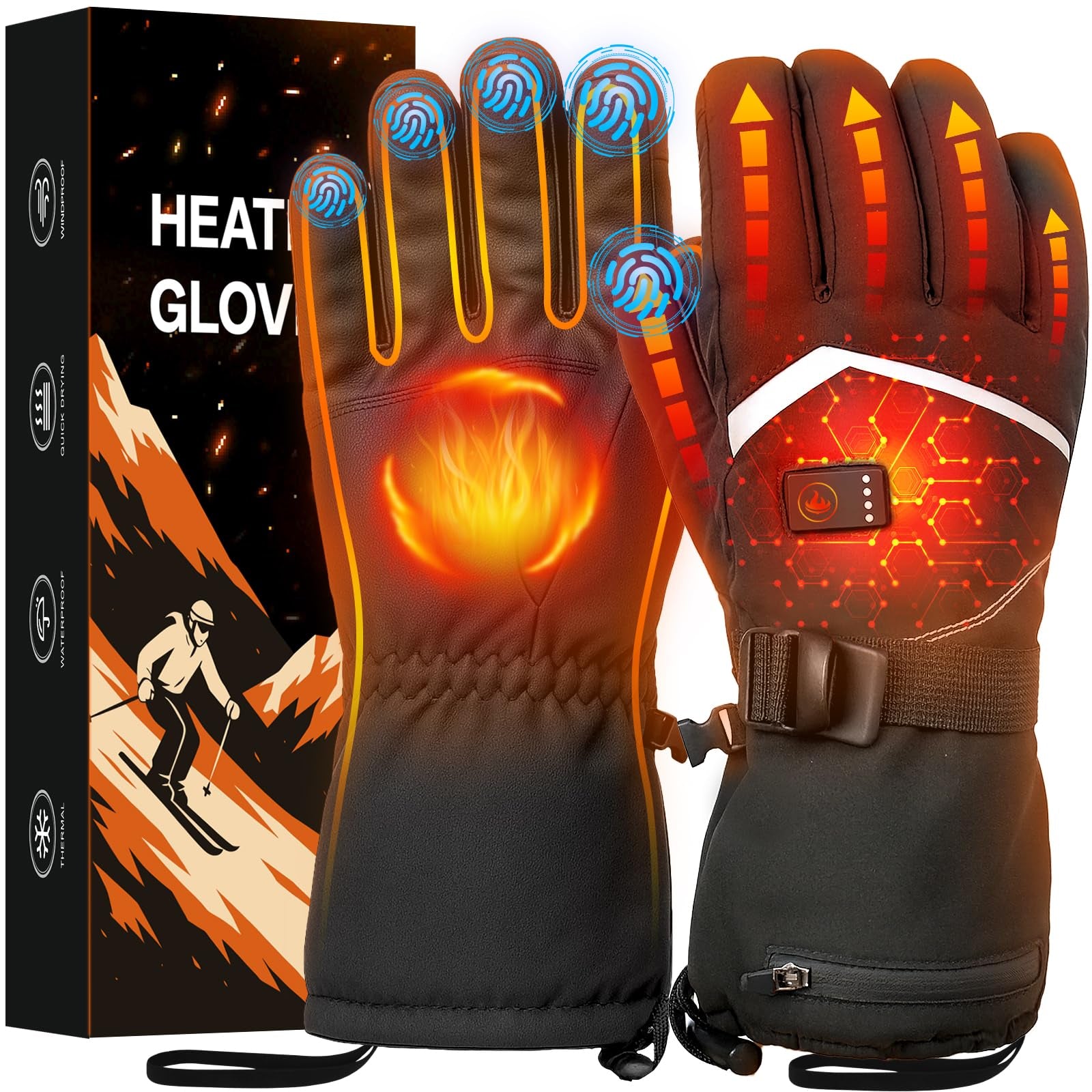 Rechargeable Heated Waterproof Gloves with Touchscreen