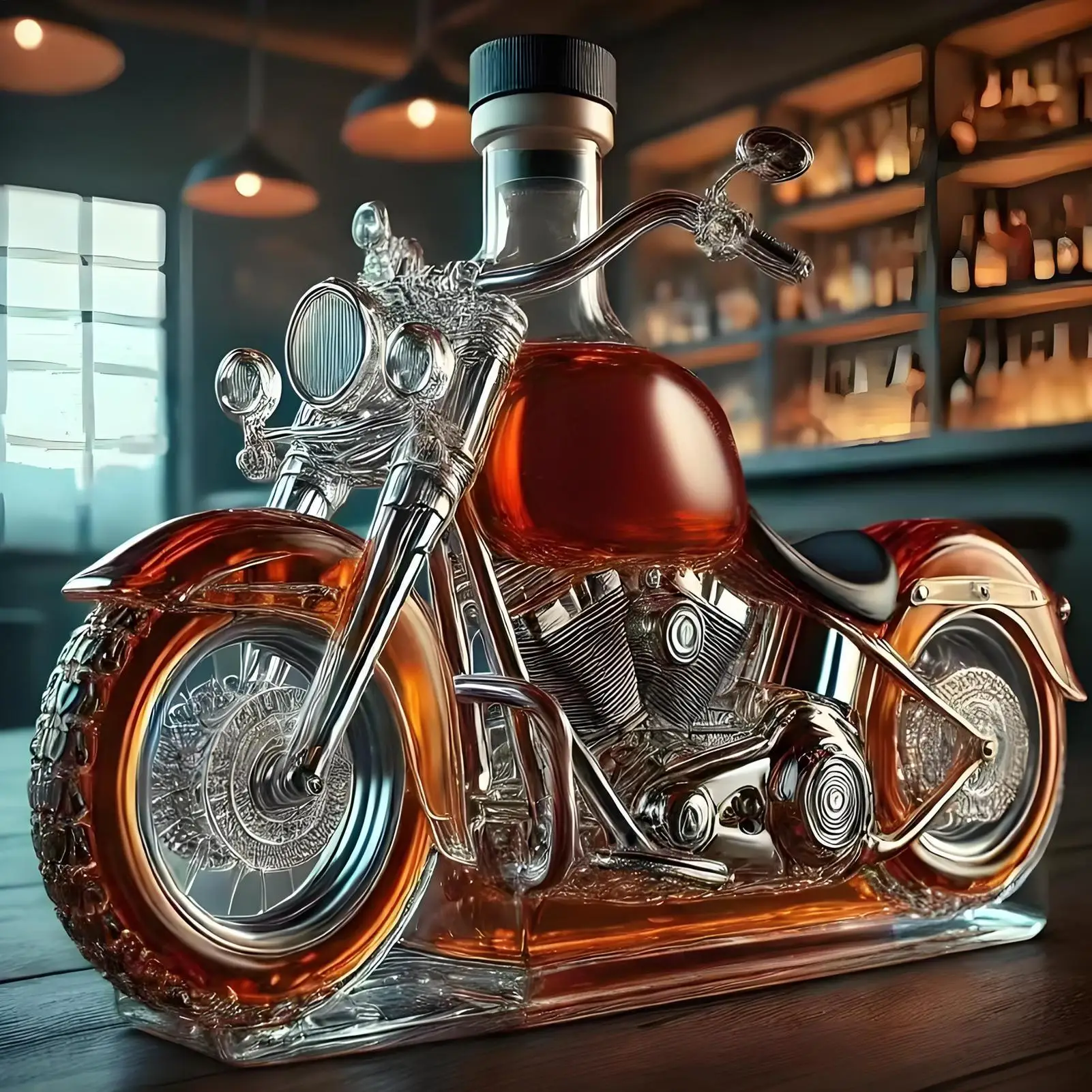 Harley Motorcycle Shaped Whiskey Decanter for Home Bar