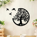 Black Wooden Tree of Life Wall Hanging - Round Bird Silhouette Art Decor for Boho, Witchy, and Modern Indoor Spaces