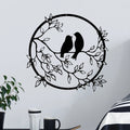 Black Metal Wall Art - Birds on Branch Silhouette Hanging Decor for Living Room, Office, and Garden