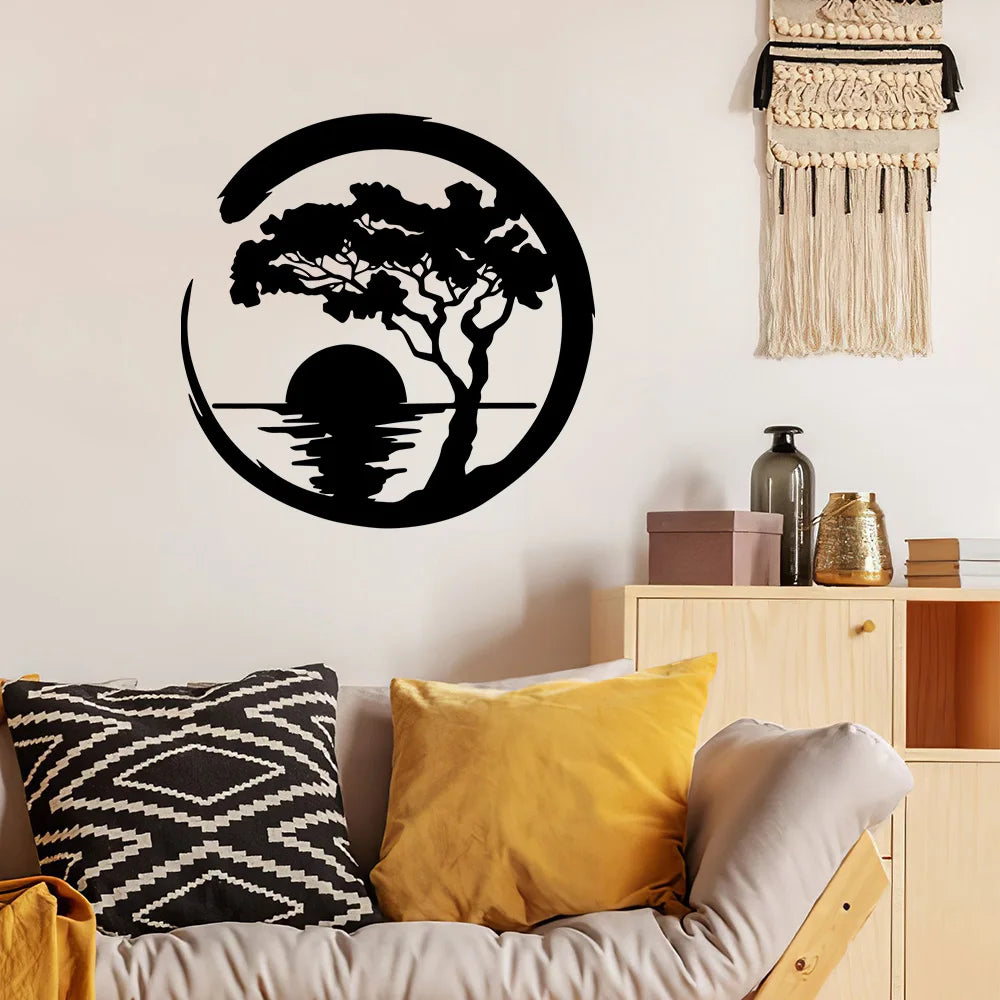 Romantic Sunset Old Tree Metal Wall Art - Silhouette Wall Decor for Living Room, Bedroom, Office, or Entryway - Modern Home Crafts Decoration
