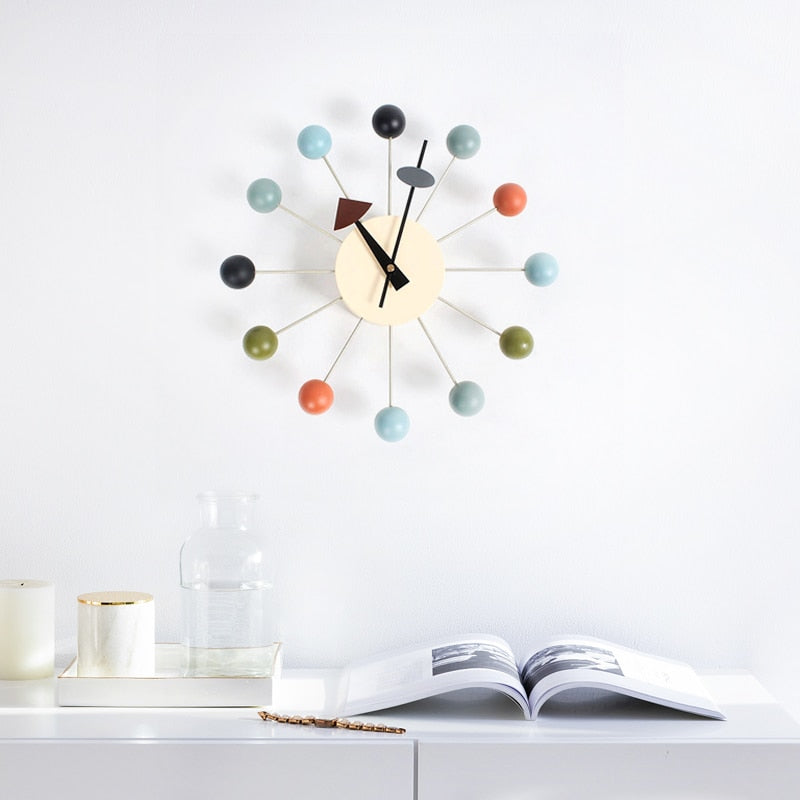 Modern Minimal Round Ball Wood Quiet Slient Wall Clock Home Decor
