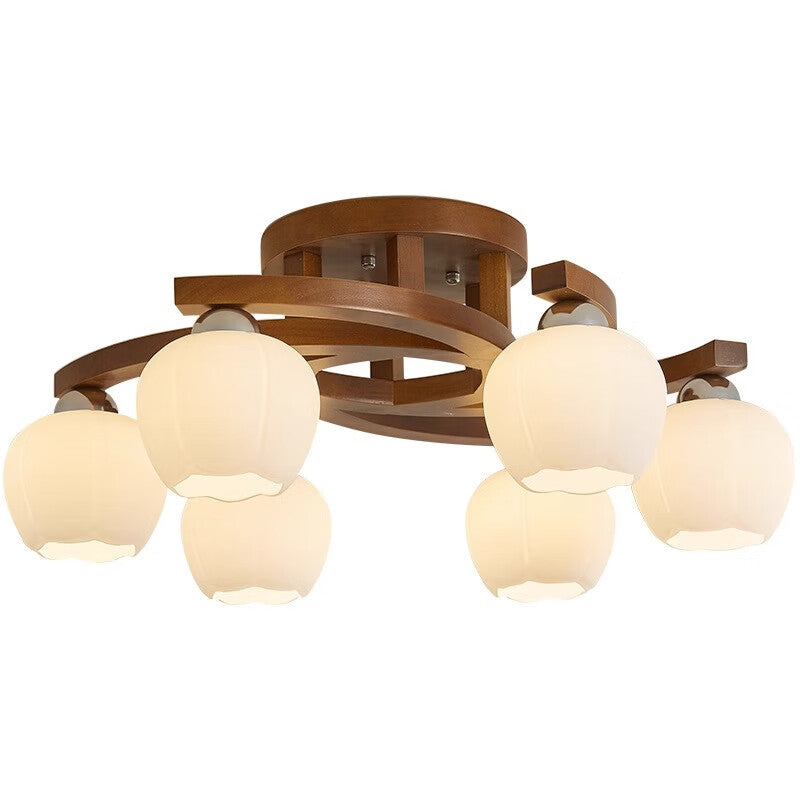 Highendlights Modern Chinese Walnut Wood Ceiling Light - 4-Head Rotating Bud