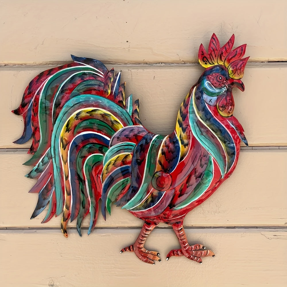 Handcrafted Colorful Metal Rooster Wall Art