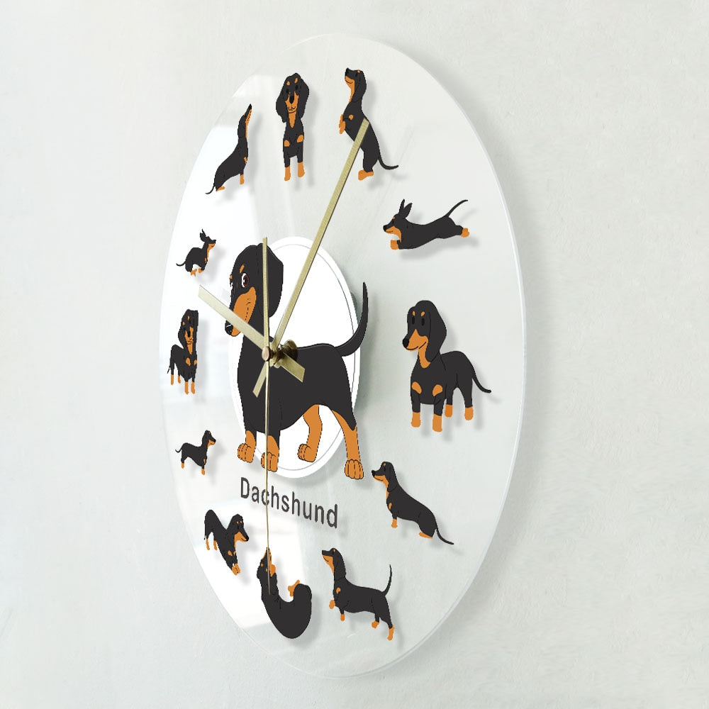 Cartoon Dachshund Wiener Dog Arcylic Wall Clock