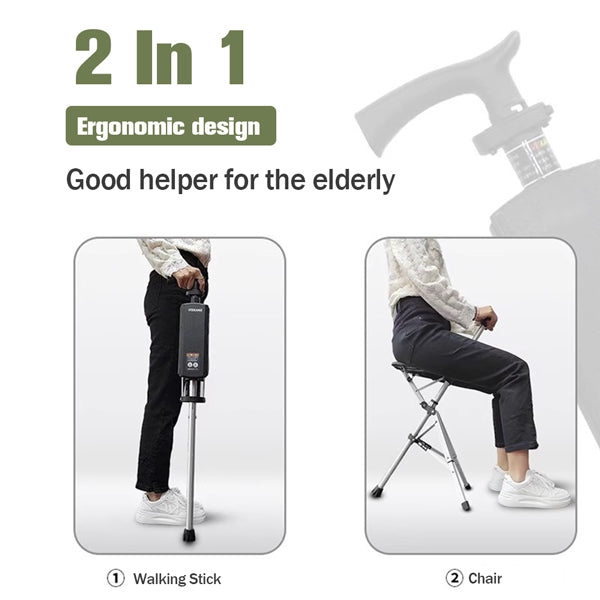 Portable Folding Walking Cane with Seat – Lightweight Anti-Slip Aluminum Support for Seniors