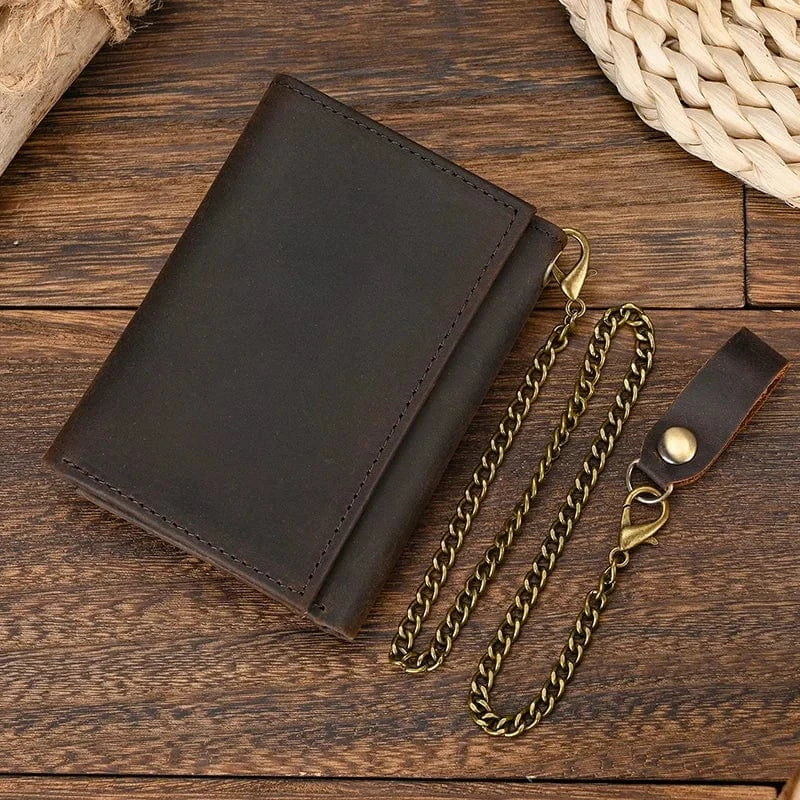Leather Trifold Wallet with Chain