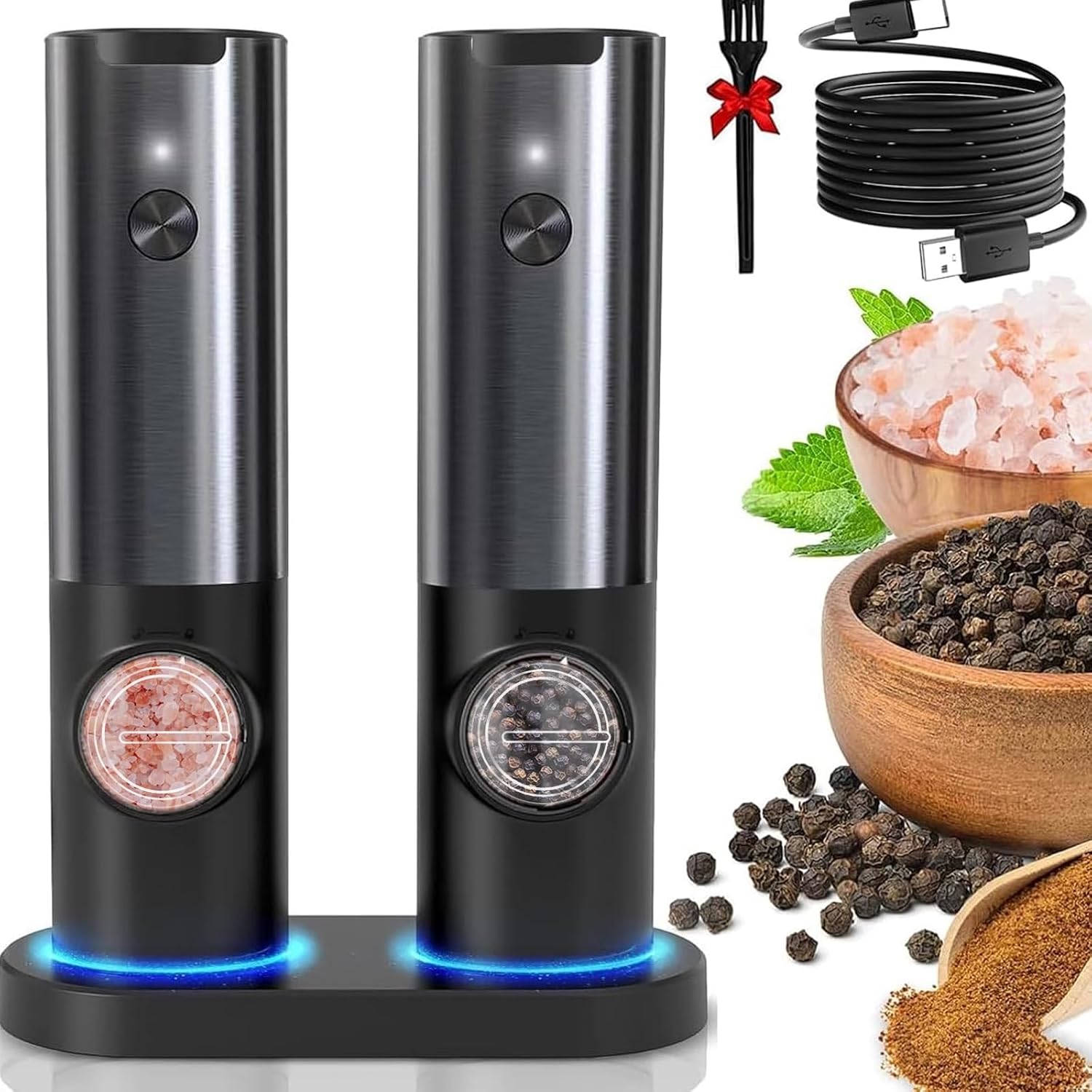 Rechargeable Electric Salt and Pepper Mill Set