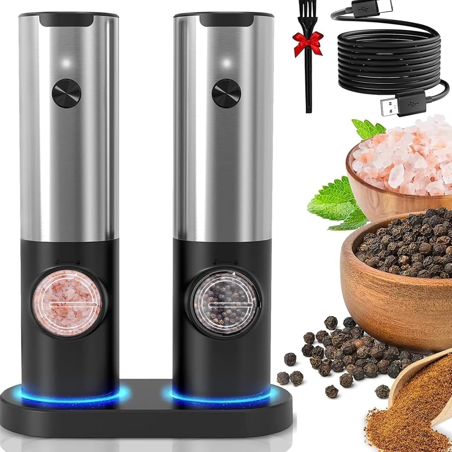 Rechargeable Electric Salt and Pepper Mill Set