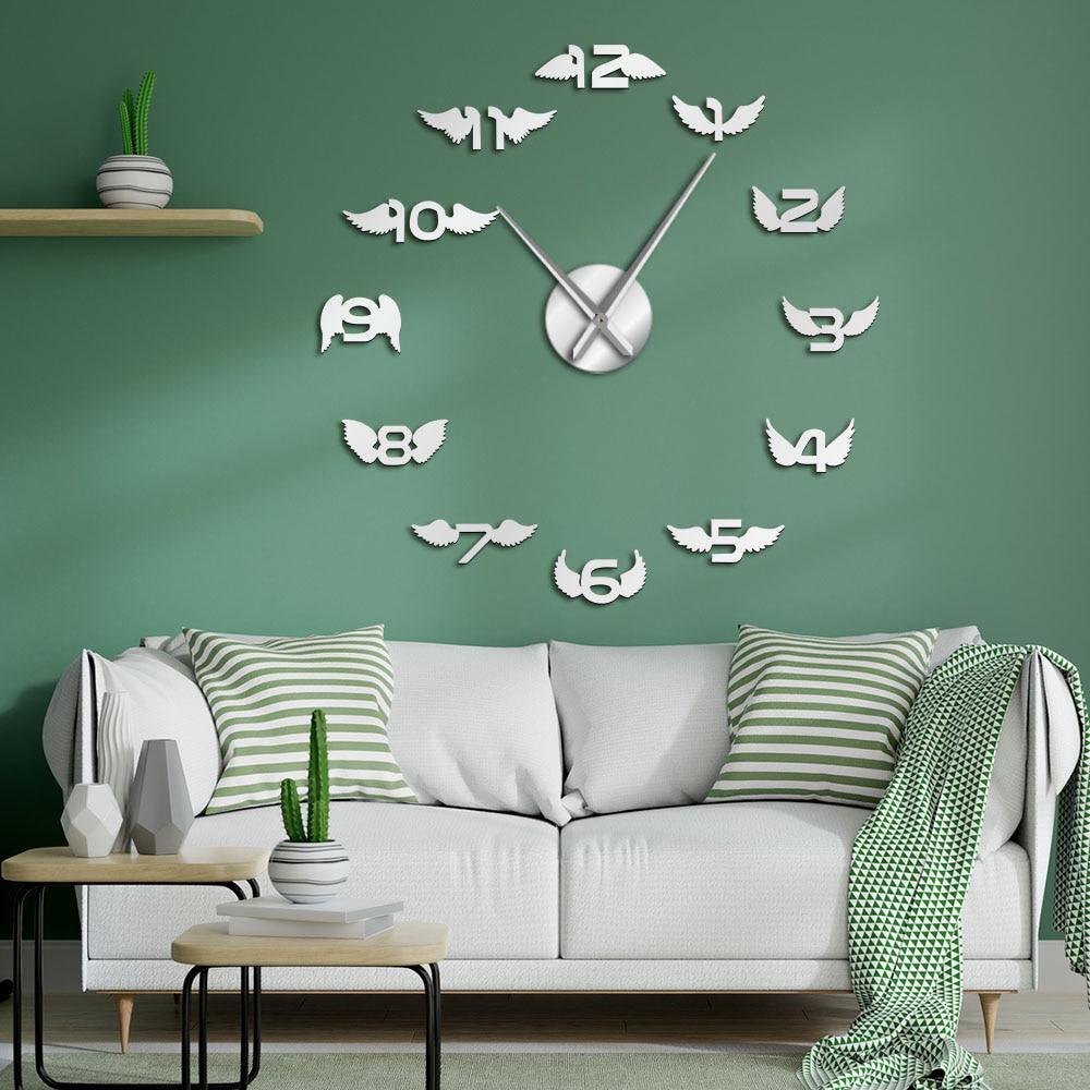 Angel Wings With Number Large Frameless DIY Wall Clock