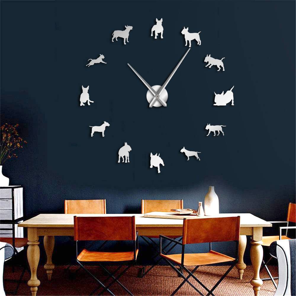 Bull Terrier Large Frameless DIY Wall Clock Gift for Bull Terrier Lovers