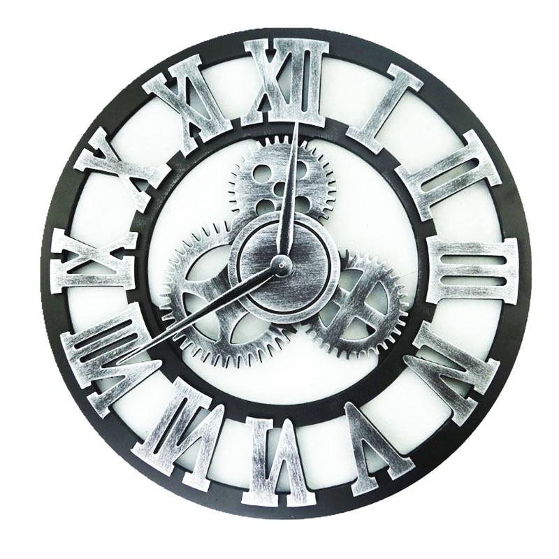 Steampunk Roman Gear Large Wood Wall Clock for Home Bar Cafe Decor
